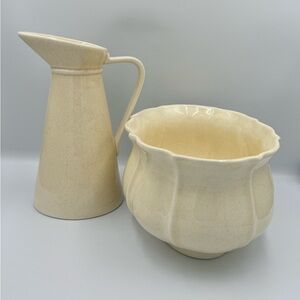 Vintage Matching Ceramic Cream Pitcher & Centerpiece/Serving Bowl